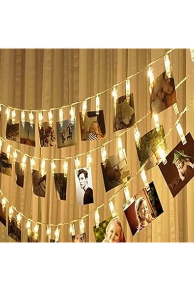 ebadi Işıklı Fotoğraf Mandalı Küçük 10 Adet Dekoratif Led Işıklı 2 Mt Beyaz (BEYAZ) ürün görseli 1
