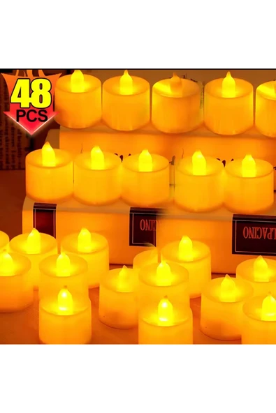 Wolawood LED Işıklı 48 Adet Pilli Mini Mum Seti Dekoratif Lamba Süsleme Ambiyans Aydınlatma Özel Konsept Seri ürün görseli 1