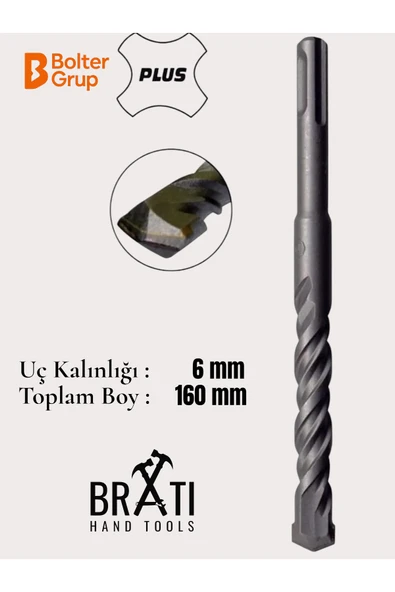 BRATİ HAND TOOLS 6X160 SDS Plus 2 Kanallı Duvar ve Beton Delme Matkap Ucu ürün görseli 1