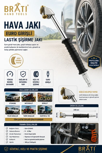 BRATİ HAND TOOLS Hava Jakı Euro Girişli Lastik Şişirme Jakı ürün görseli 1