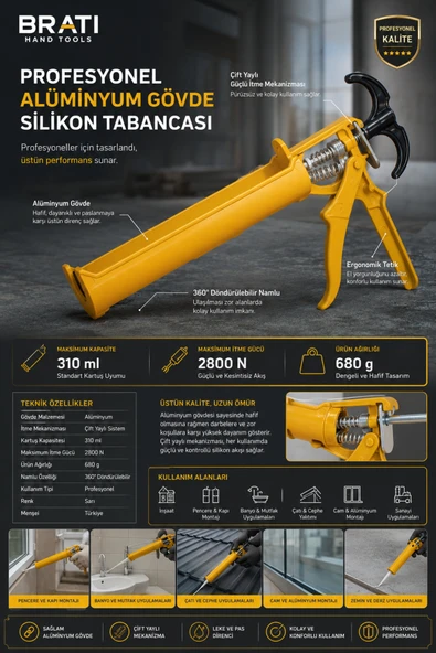 BRATİ HAND TOOLS Profesyonel Alüminyum Gövde Silikon Tabancası ürün görseli 1