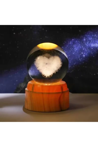 Wolawood Premium Dönen Kristal Cam Küre 3D Led Işıklı USB'li Gece Lambası Masaüstü Dekoratif Hediyelik Set ürün görseli 1