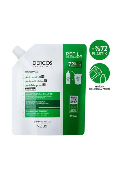 Vichy Dercos Anti Dandruff Kepek Karşıtı Şampuan 390ml - Kuru Saçlar - Refill ürün görseli 1