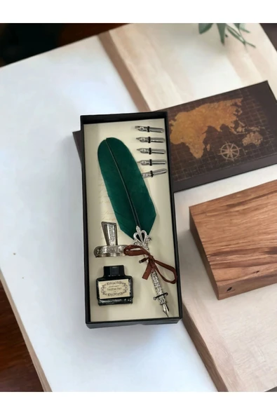 Wolawood Vintage Divit Hokka Kaligrafi Seti – Tüylü Divit Kalem + 5 Uç + Mürekkep + Hokka Özel Kutulu Set ürün görseli 1