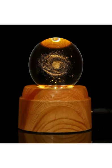 Wolawood Premium Dönen Kristal Cam Küre 3D Led Işıklı USB'li Gece Lambası Masaüstü Dekoratif Hediyelik Set ürün görseli 1