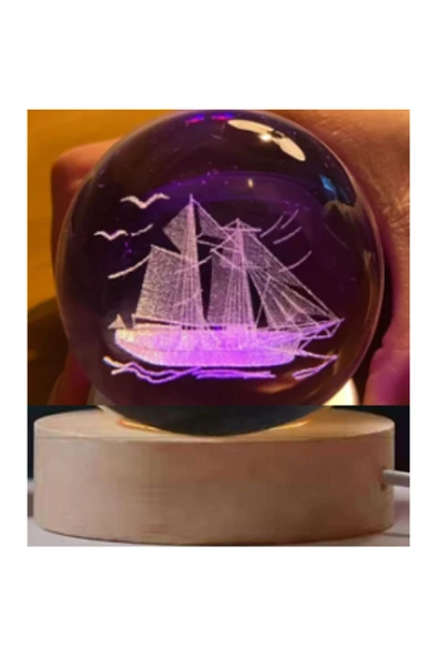 EXENET Kristal Cam Küre 3D Özel Üretim USB Ahşap Taban Renk Değiştiren LED Işıklı Süs Dekor Lamba Hediyelik ürün görseli 1