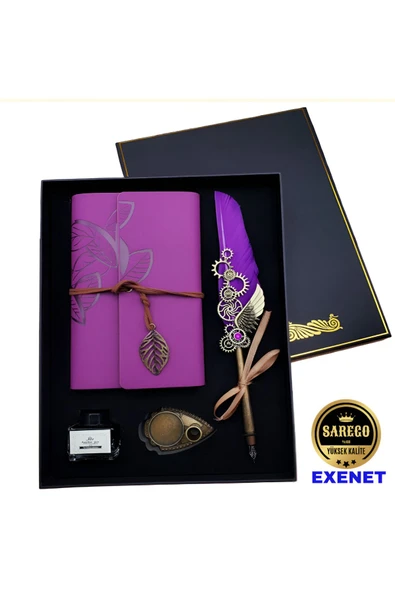 EXENET Vintage Defter Tüylü Kalem Seti Özel Mürekkep Pirinç Kaideli Nostaljik Yazı Takımı Premium Hediyelik ürün görseli 1