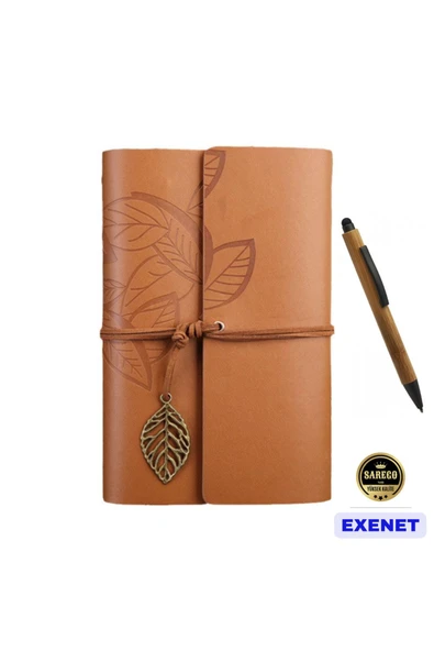 EXENET Nostaljik Vintage Defter ve Doğal Bambu Touch Tükenmez Kalem VIP İkili Set - Özel Hediyelik Takım ürün görseli 1