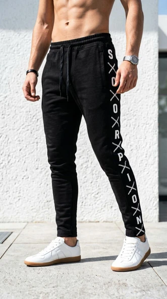 Erkek Slim Fit Eşofman Altı – Yazılı Şerit Detaylı, Dar Paça Jogger Pantolon ürün görseli 1