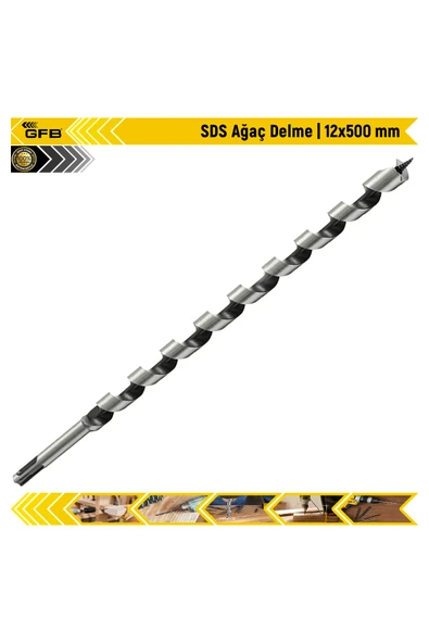 GFB Matkap Ucu 12x500 mm Ahşap Delici SdsPlus Ağaç Delme Geniş Yivli ürün görseli 1