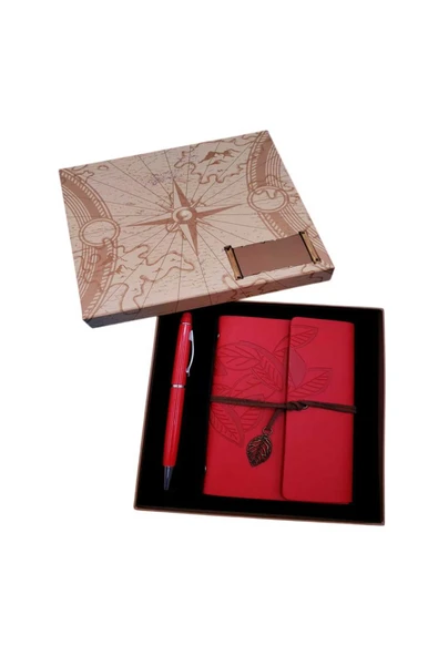 EXENET Vintage Nostaljik Eskitme Deri Kapaklı Retro Defter & Özel Tükenmez Kalem & VIP Kutulu Hediye Seti ürün görseli 1