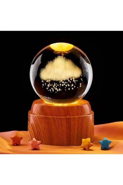 Wolawood Premium Dönen Kristal Cam Küre 3D Led Işıklı USB'li Gece Lambası Masaüstü Dekoratif Hediyelik Set ürün görseli 1