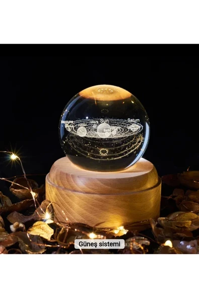 Wolawood Premium Dönen Kristal Cam Küre 3D Led Işıklı USB'li Gece Lambası Masaüstü Dekoratif Hediyelik Set ürün görseli 1
