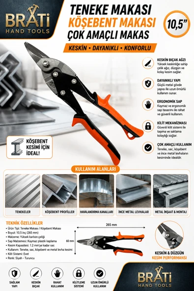 BRATİ HAND TOOLS Teneke Makası Köşebent Makası Çok Amaçlı Makas ürün görseli 1