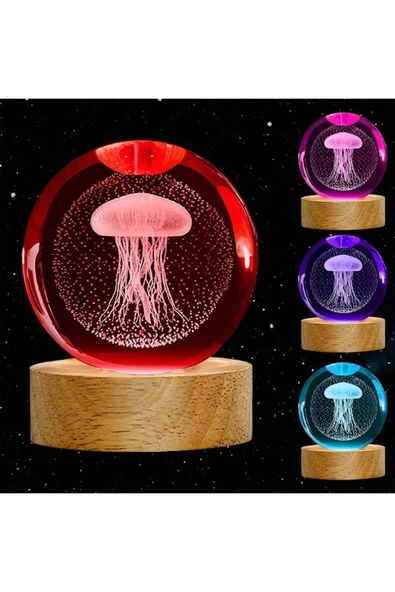 EXENET Kristal Cam Küre 3D Özel Üretim USB Ahşap Taban Renk Değiştiren LED Işıklı Süs Dekor Lamba Hediyelik ürün görseli 1