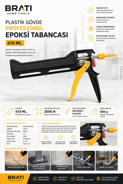 BRATİ HAND TOOLS Plastik Gövde Profesyonel Epoksi Tabancası 410 Ml. ürün görseli 1
