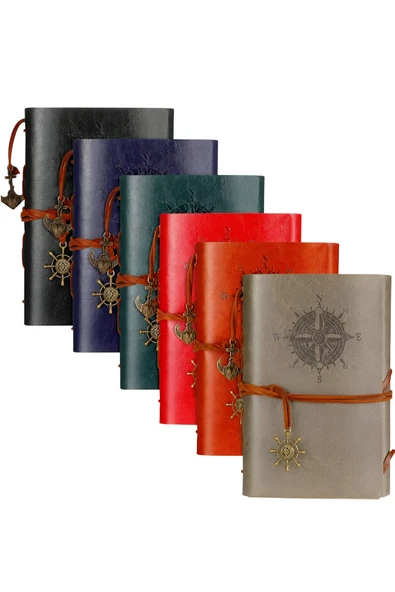 Wolawood Royal Luxury Collection 6'lı Vintage Deri Defter Seti Çapalı, Pusula, Denizci Temalı Çizgisiz, Spiralli, Retro/Journal Günlük, Anı, Hatıra, Ajanda Hediyelik Set {6~Adet} ürün görseli 1