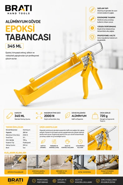BRATİ HAND TOOLS Alüminyum Gövde Epoksi Tabancası 345 Ml ürün görseli 1