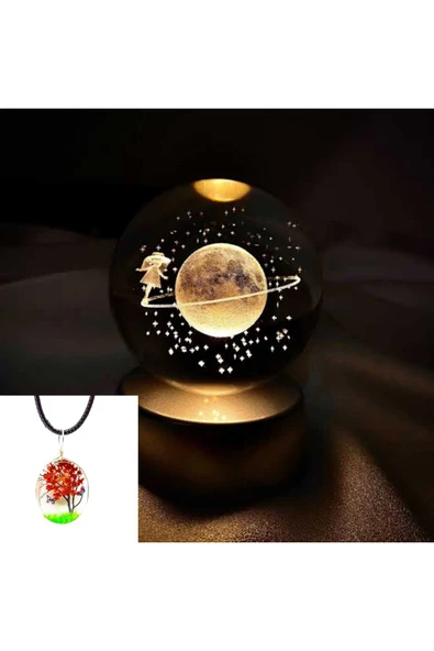 Taşarhome Kristal Cam Küre Kolye Hediyeli Renk Değiştiren LED Işıklı Gece Lambası ürün görseli 1