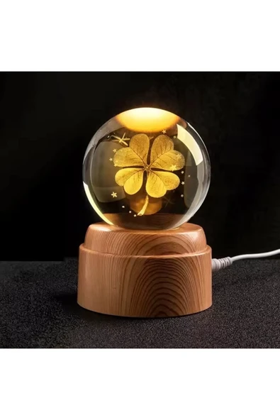 Wolawood Premium Dönen Kristal Cam Küre 3D Led Işıklı USB'li Gece Lambası Masaüstü Dekoratif Hediyelik Set ürün görseli 1
