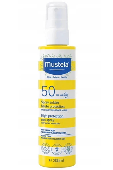 Mustela SPF 50+ Yüksek Koruma Yüz Vücut Güneş Sprey Suya Dayanıklı Tüm Ciltler ve Aile İçin 200ml ürün görseli 1