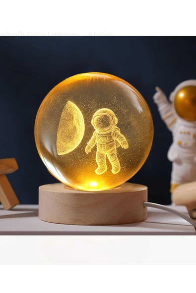 ATEŞLER HEDİYELİK 3D Uzak Işıklı Astronot Kristal Cam Küre Gece Lambası ürün görseli 1