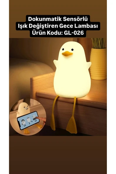 FAMEMUS ACCESSORY Dokunmatik Sensörlü Işık Değiştiren Ördek Gece Lambası Ürün Boyutu 14 cm ördek lamba ürün görseli 1