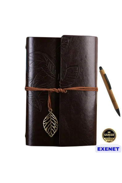 EXENET Nostaljik Vintage Defter ve Doğal Bambu Touch Tükenmez Kalem VIP İkili Set - Özel Hediyelik Takım ürün görseli 1