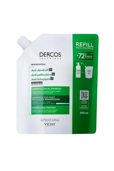 Vichy Dercos Anti Dandruff Kepek Karşıtı Şampuan 390 ml - Normal ve Yağlı Saçlar - Refill ürün görseli 1
