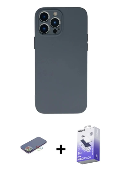 MARSİLYAN™- iPhone 13 Pro Max Kılıf Ahenk Serisi - Siyah Bilvis 5in1 5D Magic Hayalet Cam Ekran Koruyucu + Renkli Kamera ürün görseli 1