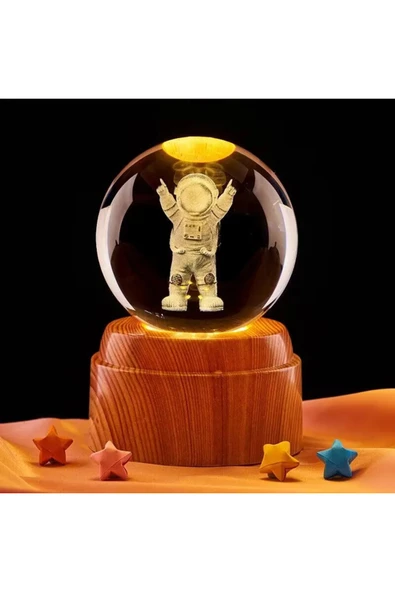 Wolawood Premium Dönen Kristal Cam Küre 3D Led Işıklı USB'li Gece Lambası Masaüstü Dekoratif Hediyelik Set ürün görseli 1