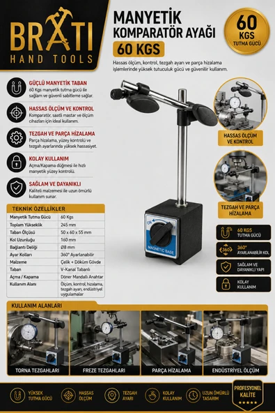 BRATİ HAND TOOLS Manyetik Komparatör Ayağı 60 Kgs ürün görseli 1