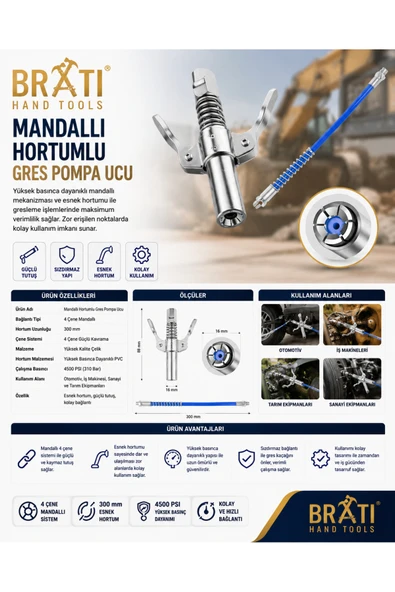 BRATİ HAND TOOLS Mandallı Hortumlu Gres Pompa ucu ürün görseli 1