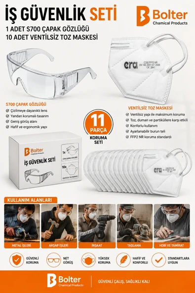 BOLTER CHEMİCAL PRODUCTS İş Güvenlik Seti 1 Adet S700 Çapak Gözlüğü ve 10 Adet Ventilsiz Toz Maskesi ürün görseli 1