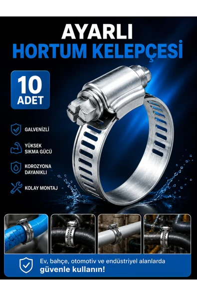 BRATİ HAND TOOLS Hortum Kelepçesi Tork Ayarlı 13x19 mm Galvenizli Boru Metal Kelepçe Ayarlanabilir Klips 10 ADET ürün görseli 1