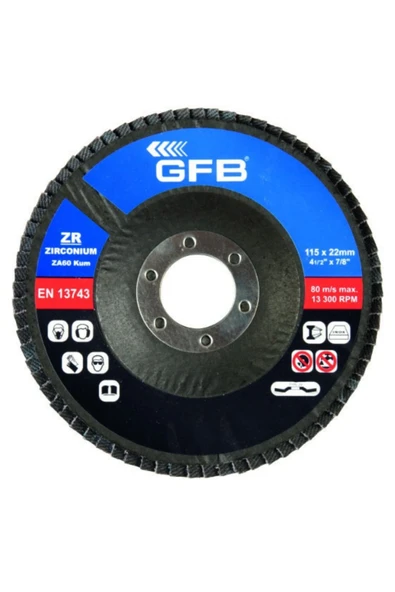 GFB ZİRKONYUM FLAP DİSK ZIMPARA 115x100 KUM-MAVİ (10 Adet) ürün görseli 1