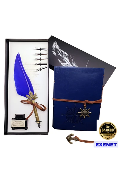 EXENET Divit Kalem Seti Pusula Motifli Deri Kapaklı Defter El Yapımı Vintage Yazı Takımı Özel Hediye Seti ürün görseli 1