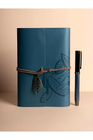 EXENET Vintage Nostaljik Deri Kapaklı Eskitme Defter Anı Hatıra Not Ajanda Roller Kalem Seti Premium Hediye ürün görseli 1