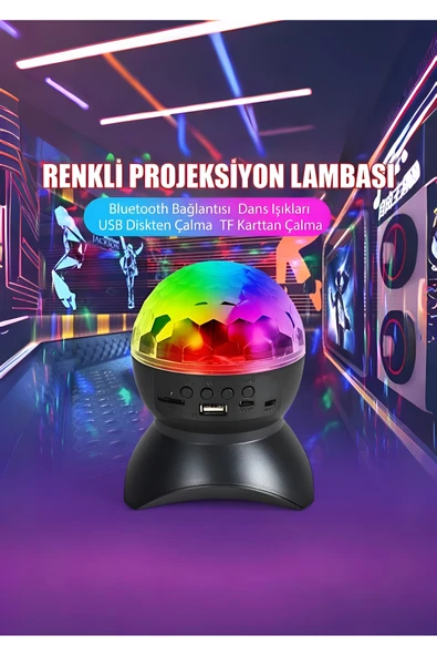 Wolawood Müzikli Disco Topu Renkli 360° Projeksiyon Lambası - Speaker USB, SD Kart Bluetooth Bağlantılı Parti & Dans Işığı - RGB LED Farklı Işık Modu Eğlence Seti ürün görseli 1