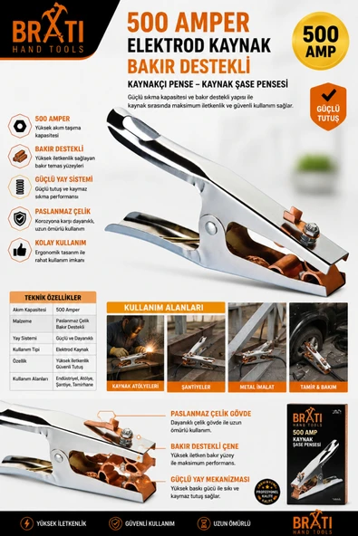 BRATİ HAND TOOLS Kaynak Şase Pensesi 500Amp ürün görseli 1