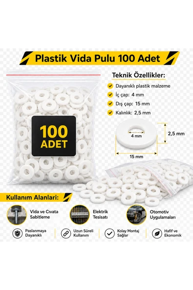 BRATİ HAND TOOLS Plastik Vida Pulu Korneş Vida Rondelası 100 Adet ürün görseli 1