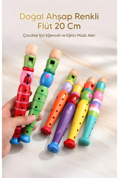 Wolawood Doğal Ahşap Renkli Çocuk Flüt Eğlenceli Eğitici Müzik Aleti Natural Sağlıklı Hediyelik Oyuncak ürün görseli 1