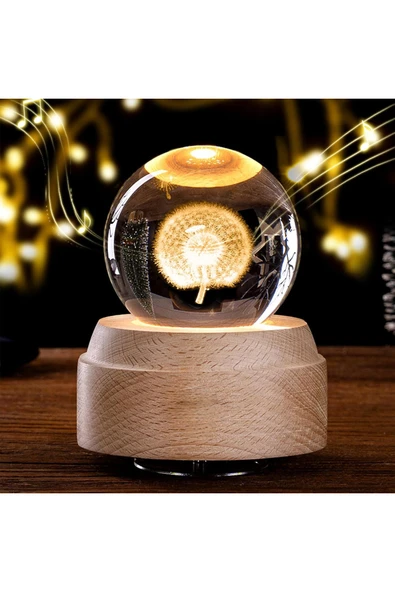 Wolawood Premium Dönen Kristal Cam Küre 3D Led Işıklı USB'li Gece Lambası Masaüstü Dekoratif Hediyelik Set ürün görseli 1