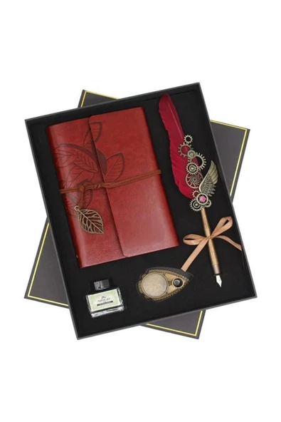 Wolawood Nostaljik Divit Hokka Kaligrafi Seti Mürekkep Deri Defter Özel Kutulu Hediyelik Antika Yazı Takımı ürün görseli 1