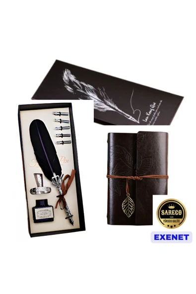 EXENET Nostalji Divit Hokka Kalemi Deri Ciltli Günlük Hatıra Defteri Özel Vip Kutulu Premium Hediyelik Seti ürün görseli 1