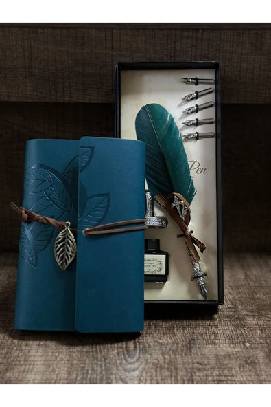 CAVAŞ sun hat Divit Hokka Kalem Yaprak Desenli Eskitme Defter Seti ürün görseli 1
