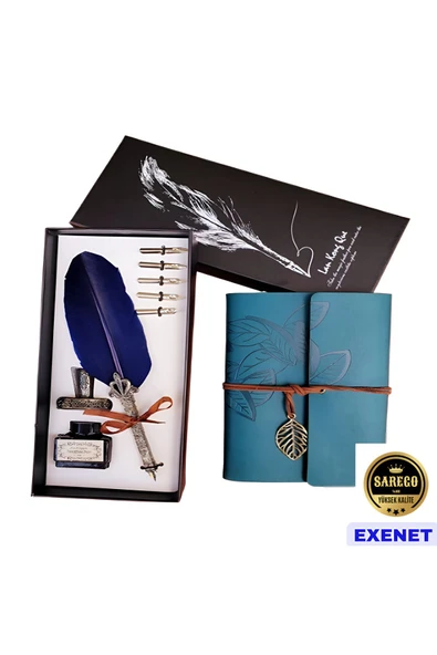 EXENET Nostalji Divit Hokka Kalemi Deri Ciltli Günlük Hatıra Defteri Özel Vip Kutulu Premium Hediyelik Seti ürün görseli 1