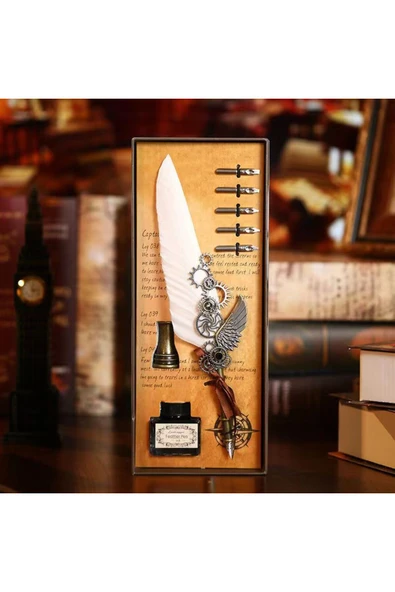 EXENET Özel Üretim Divit Hokka Seti Tüylü Mürekkepli Nostaljik Hediyelik Kalem Takımı Lüks Premium Tasarım ürün görseli 1