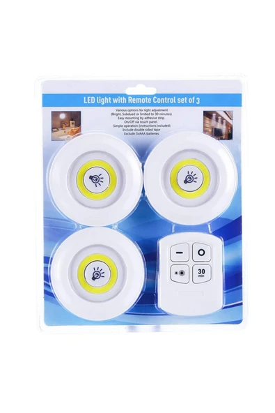 Wolawood Uzaktan Kumandalı Kablosuz LED Gece Lambası 3’lü Set Yapışkanlı Pilli Işık Özel Pratik Aydınlatma ürün görseli 1