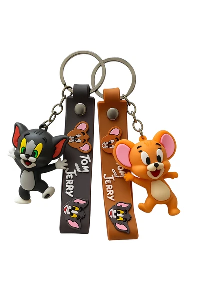 Wolawood Tom ve Jerry Anahtarlık 3D Aksesuar Çanta Süsü 2'li Maskot Figür Hediyelik Takım ürün görseli 1